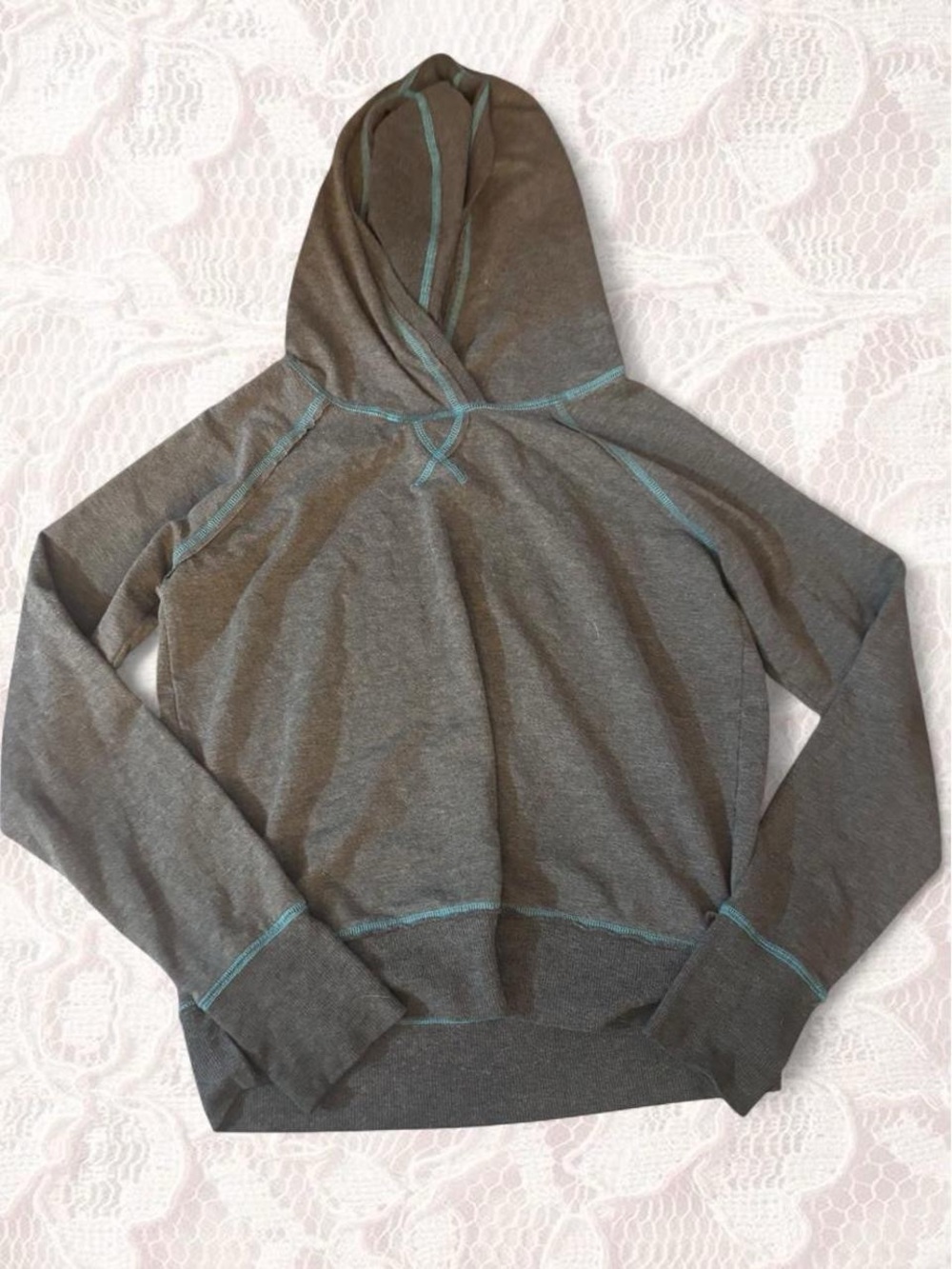 90 Degree By Reflex Gray Hoodie with Teal Contrast Stitching